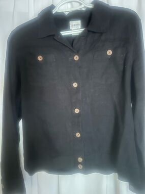Chico's Black Button-Front Lightweight Shirt Jacket